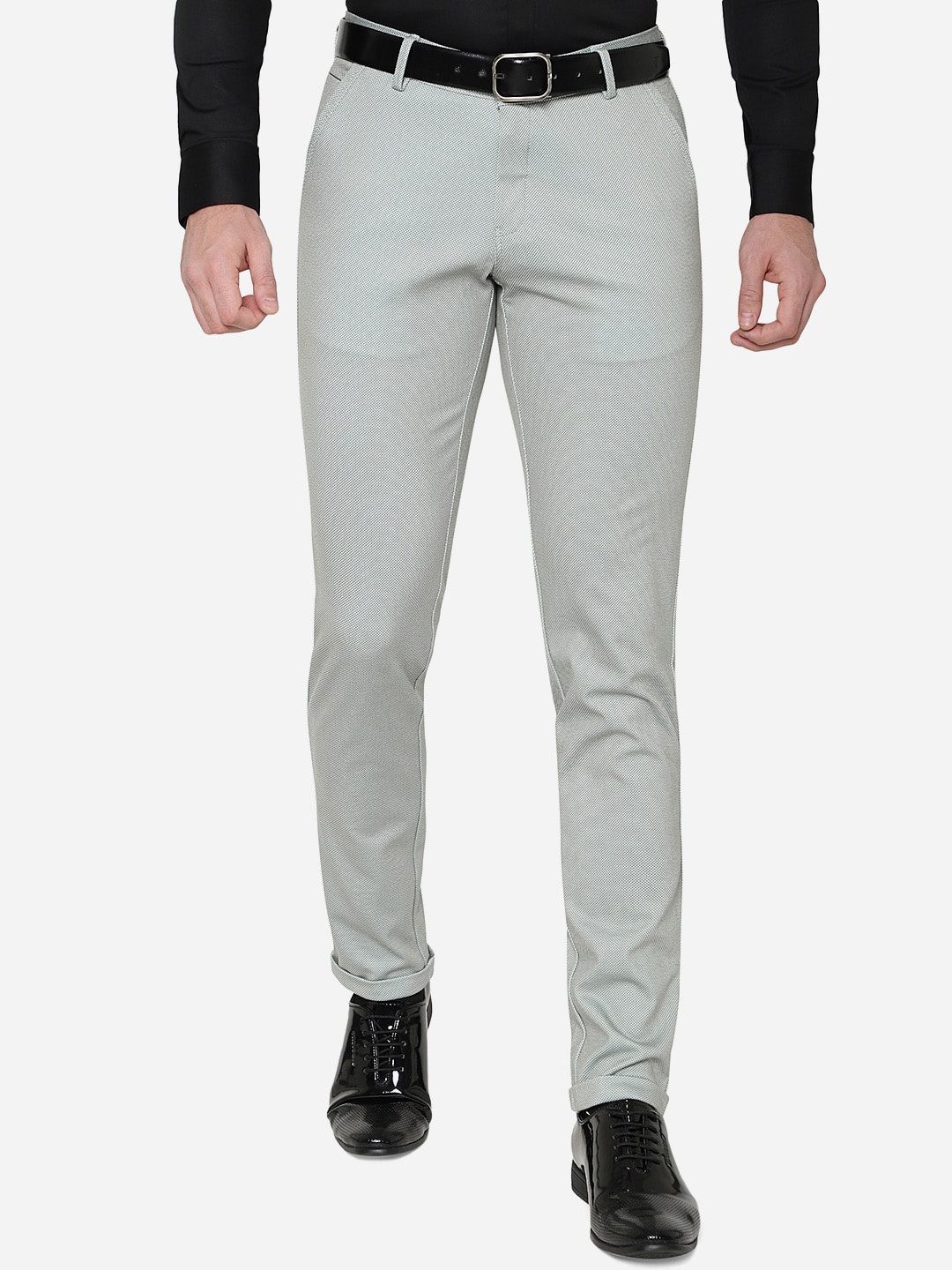 

JB STUDIO Men Textured Cotton Printed Slim Fit Trousers, Grey