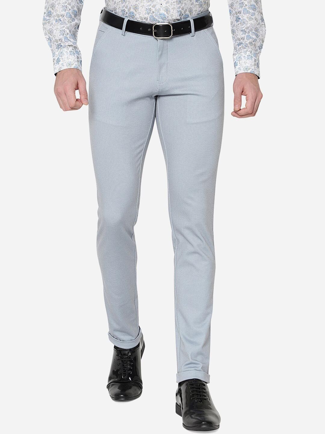 

JB STUDIO Men Textured Cotton Printed Slim Fit Trousers, Grey