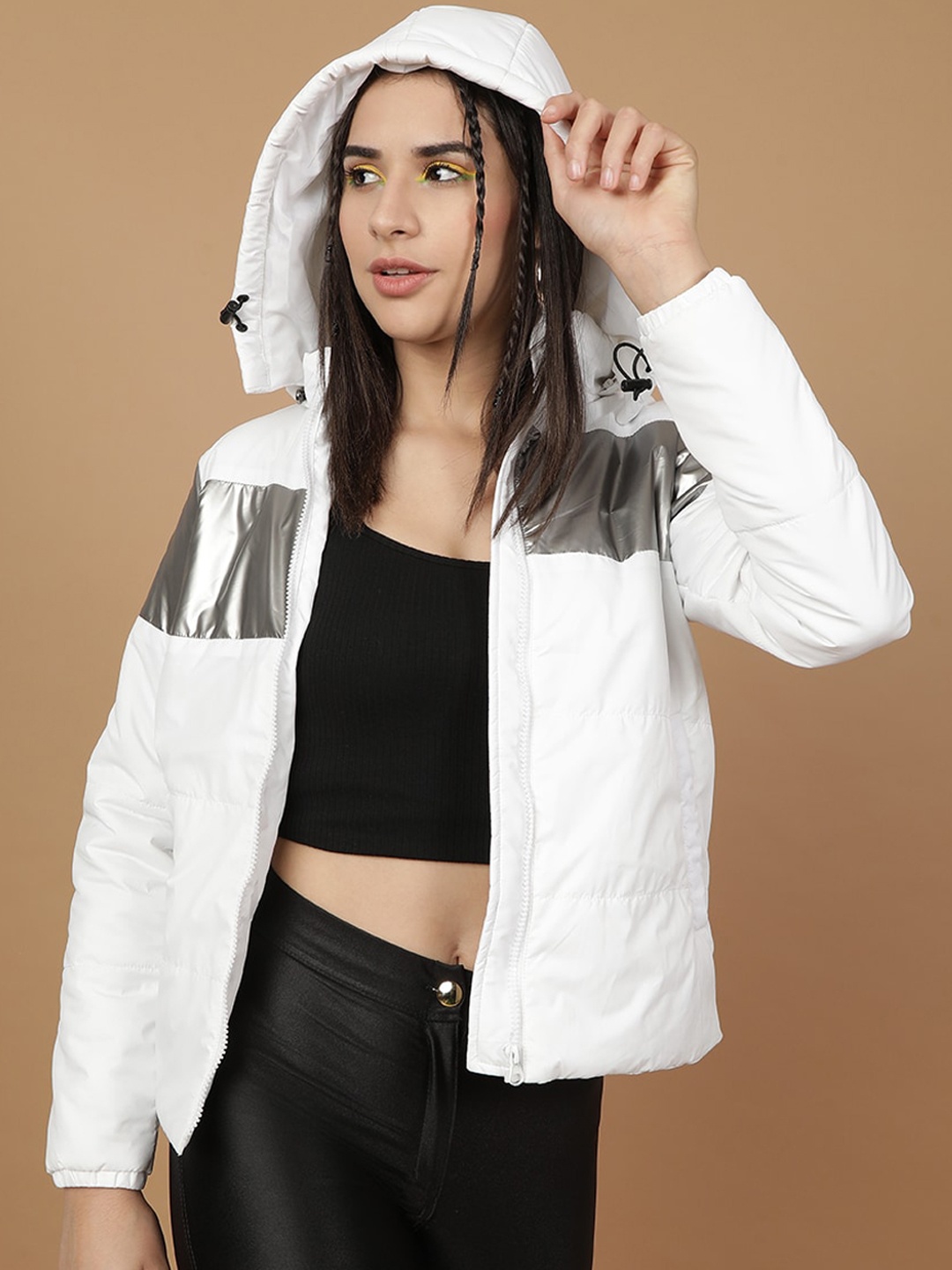 

Freehand by The Indian Garage Co Women White Outdoor Bomber Jacket