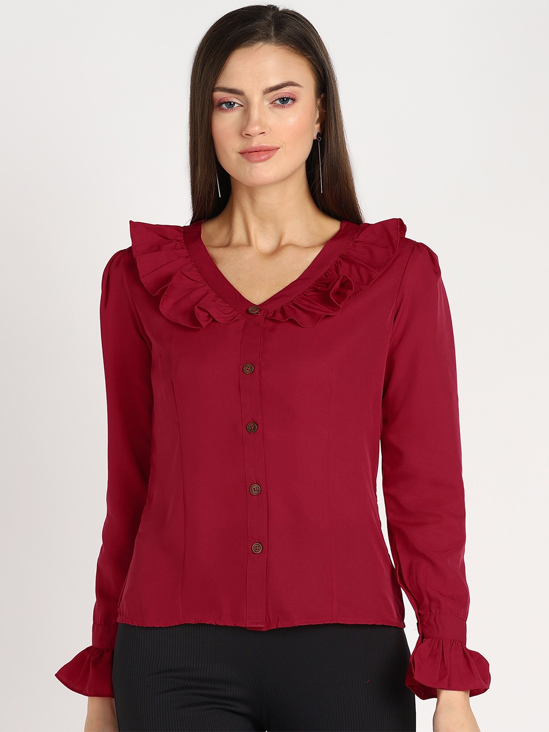 

shashvi Ruffles Shirt Style Top, Pink