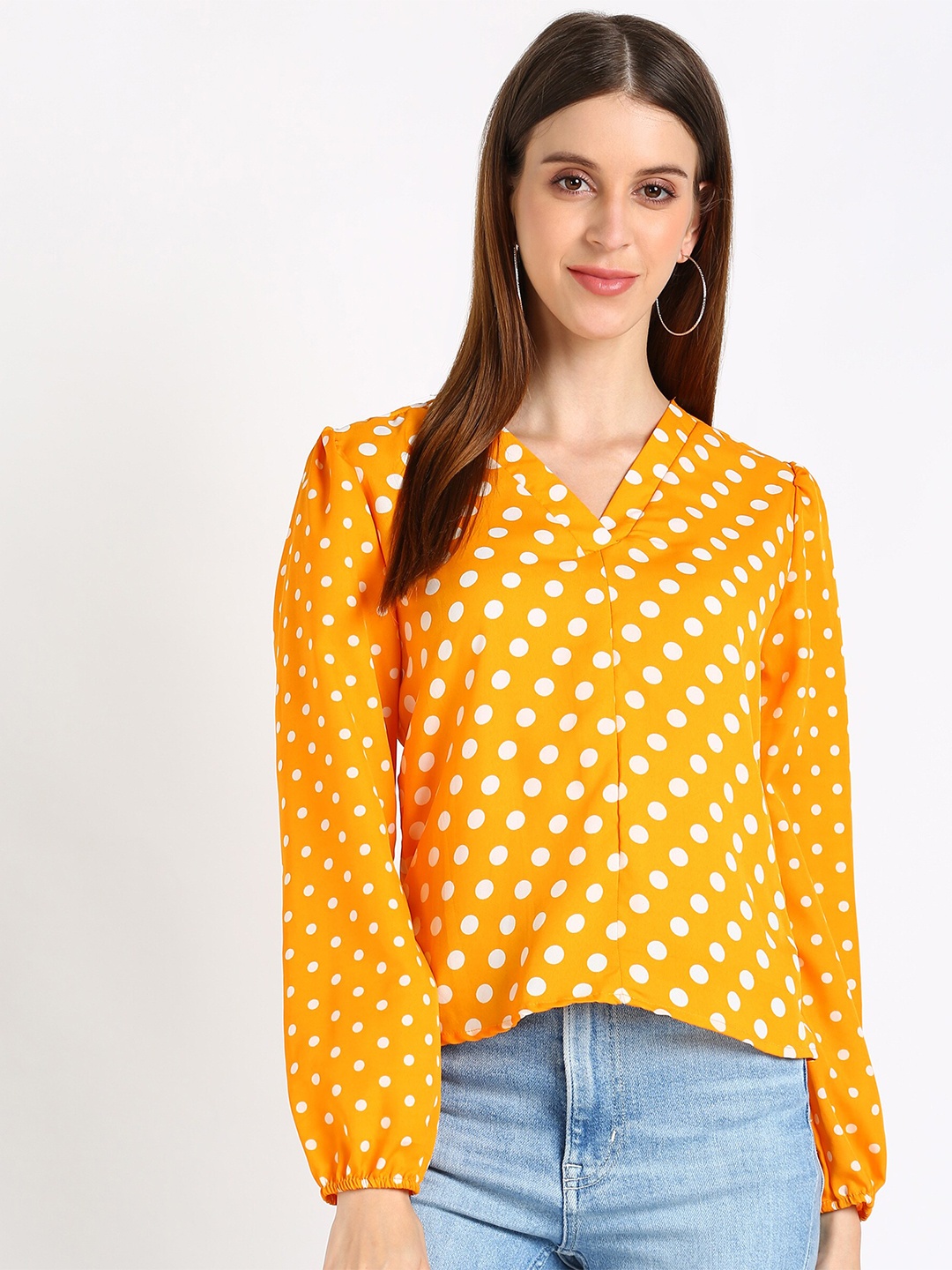 

shashvi Polka Dot Printed Crepe Top, Yellow