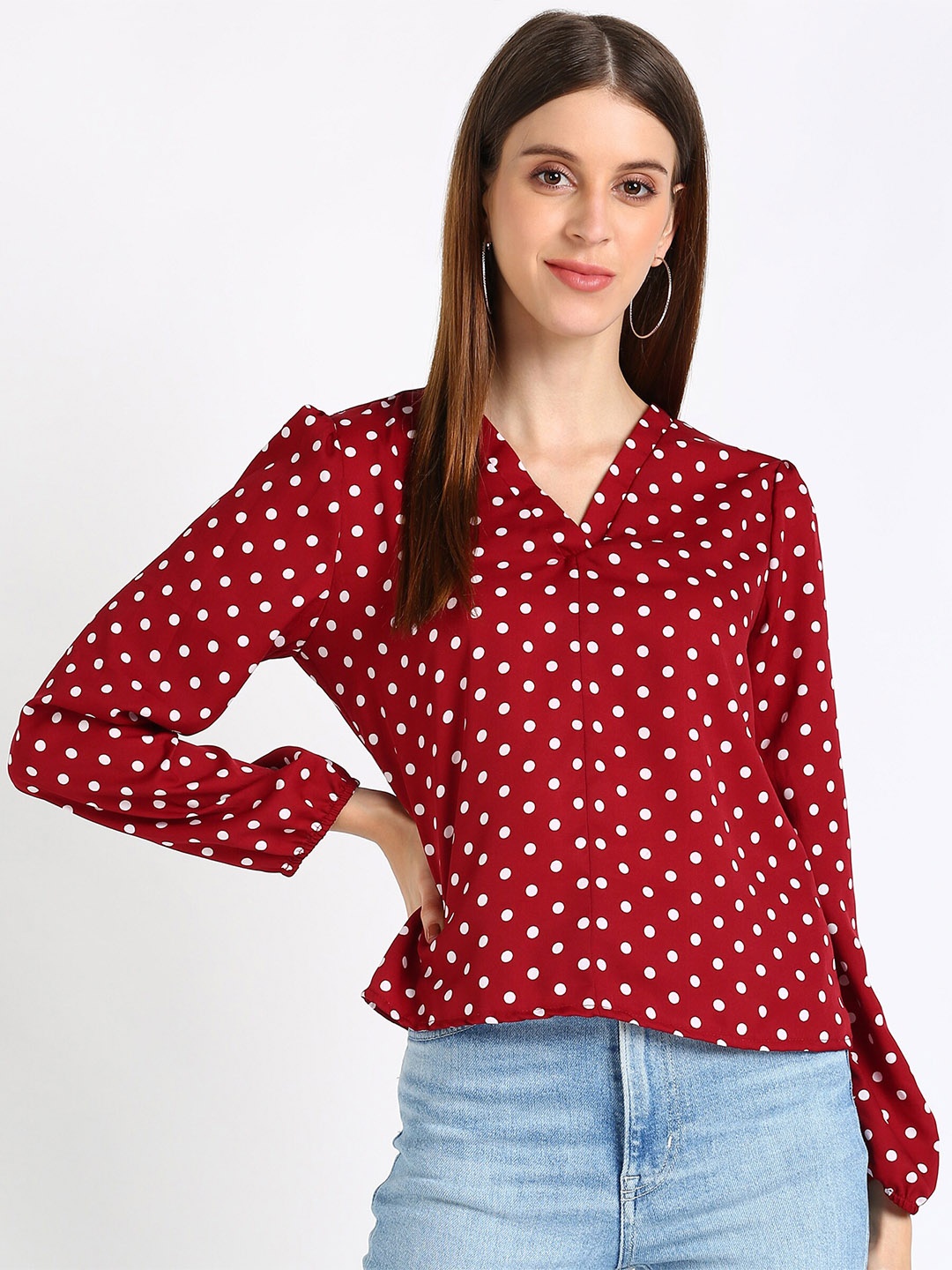 

shashvi Polka Dot Printed Crepe Top, Red