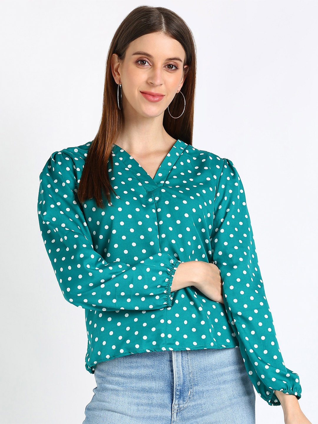 

shashvi Polka Dot Printed Crepe Top, Teal