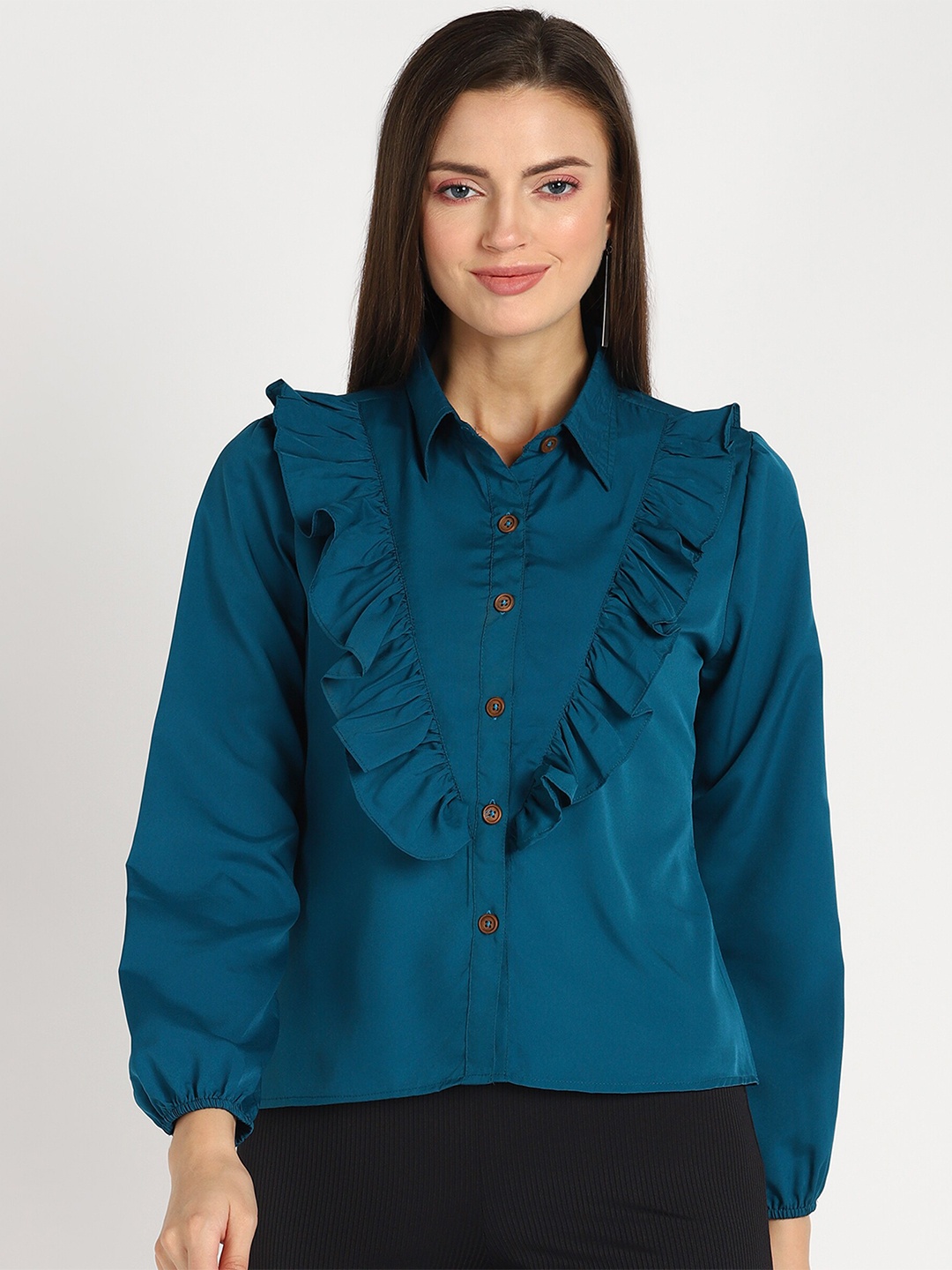 

shashvi Women Ruffles Casual Shirt, Teal