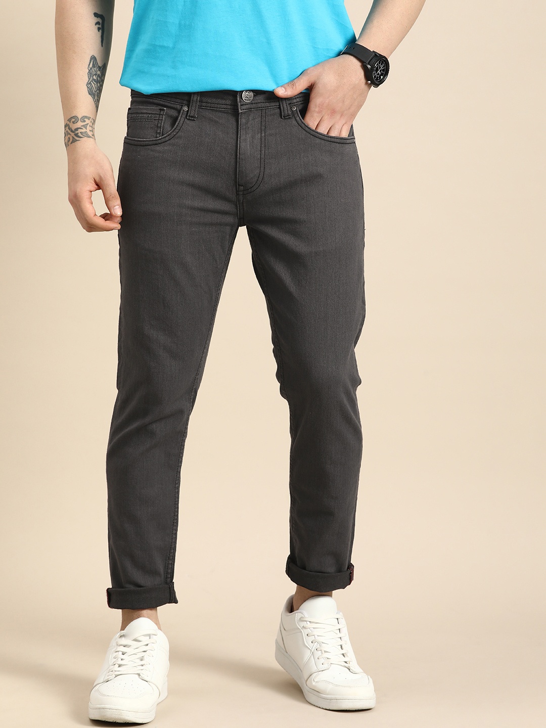 

Being Human Men Stretchable Cropped Jeans, Grey