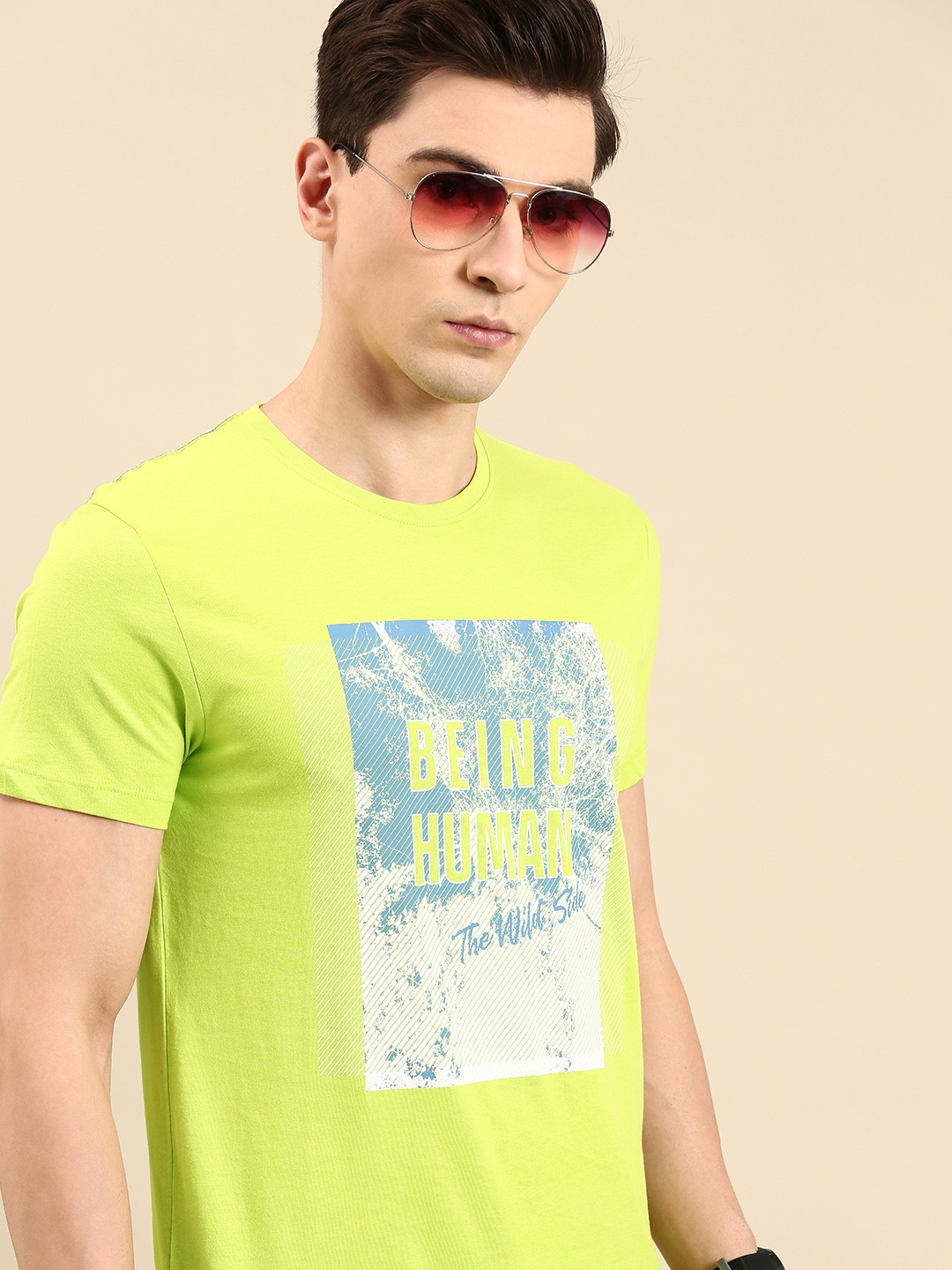 

Being Human Men Graphic Printed Pure Cotton T-shirt, Lime green