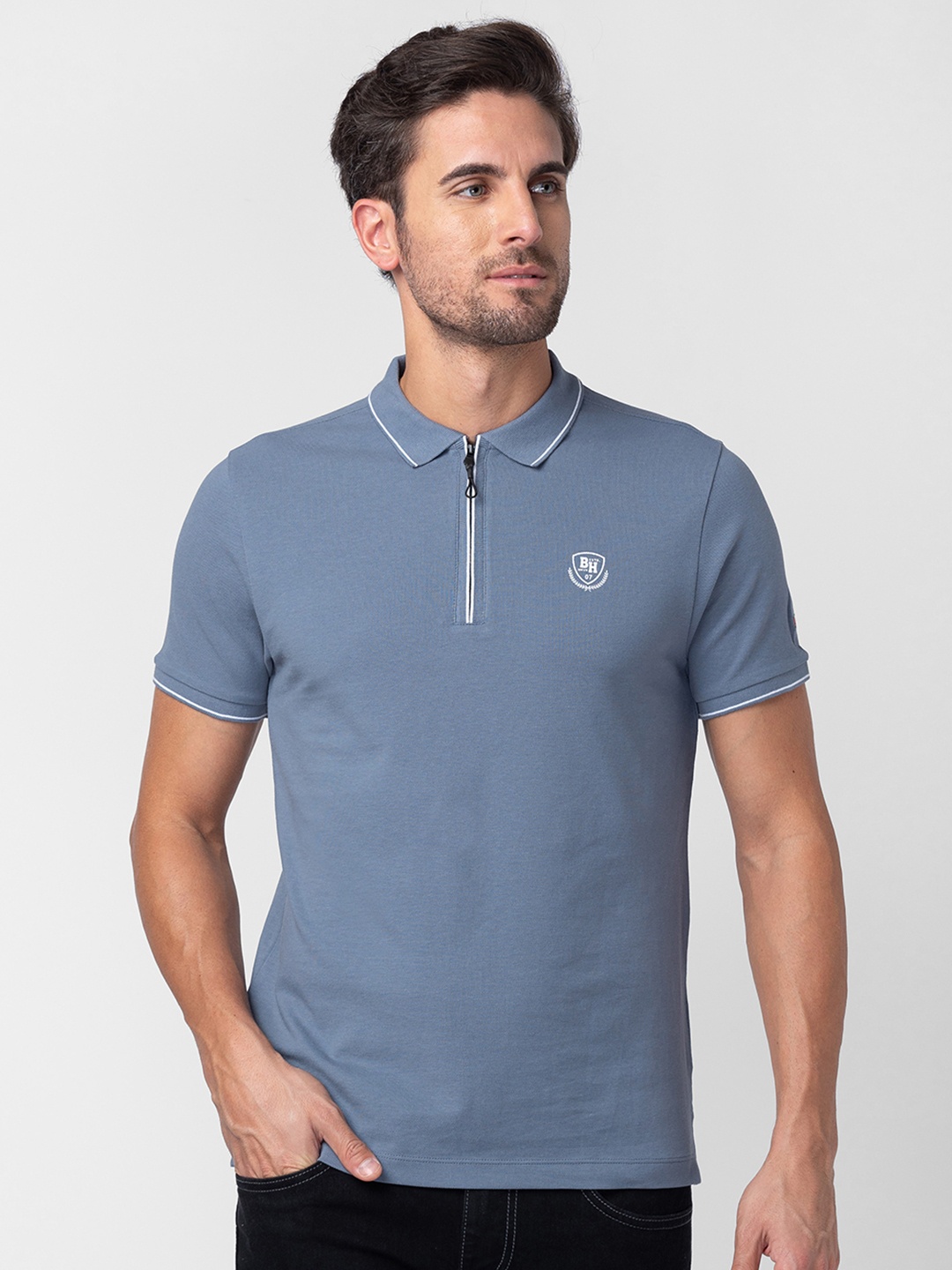

Being Human Clothing Men Pure Cotton Polo Collar T-shirt, Blue
