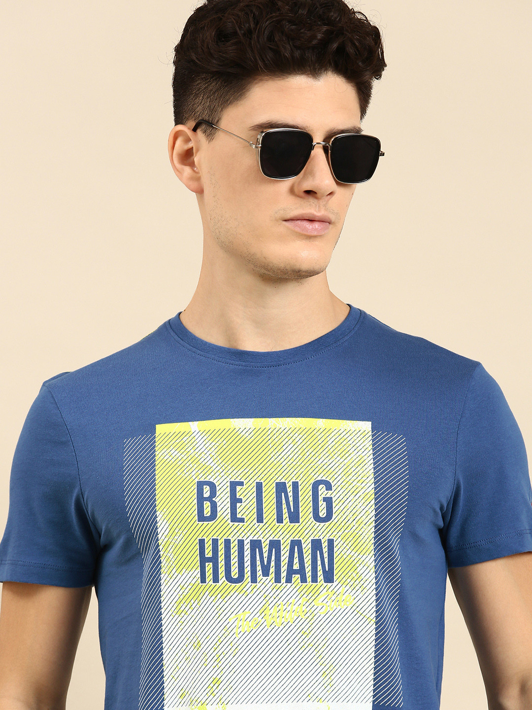 

Being Human Men Brand Logo Printed Pure Cotton T-shirt, Blue