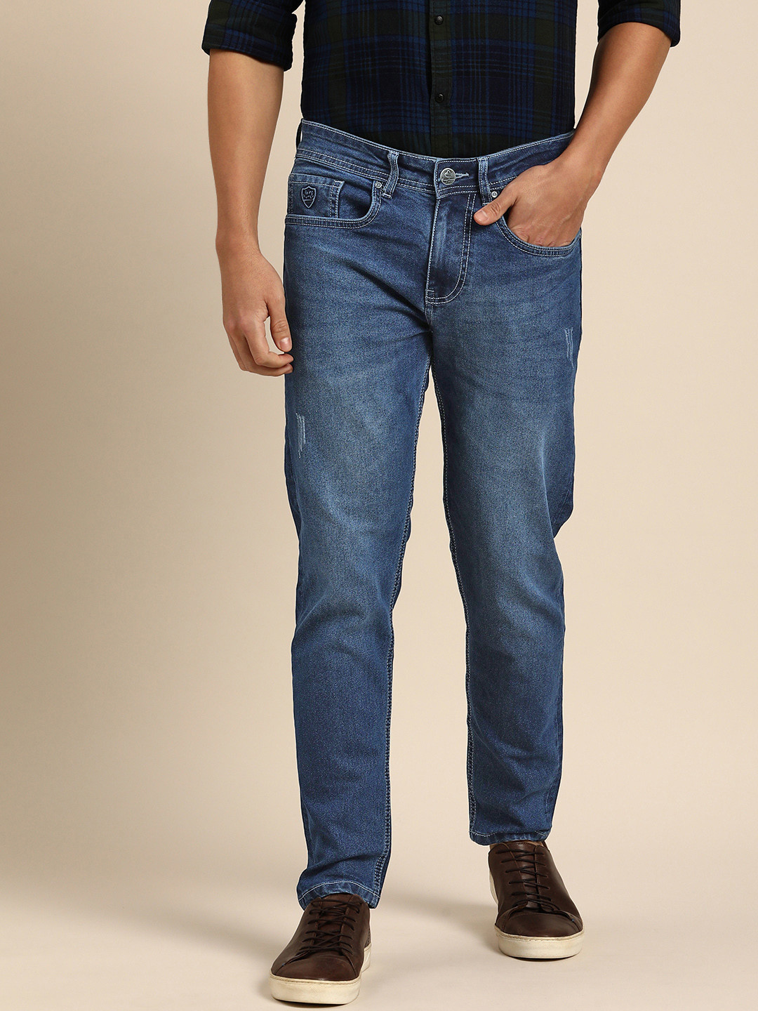 

Being Human Men Low Distress Light Fade Stretchable Jeans, Blue