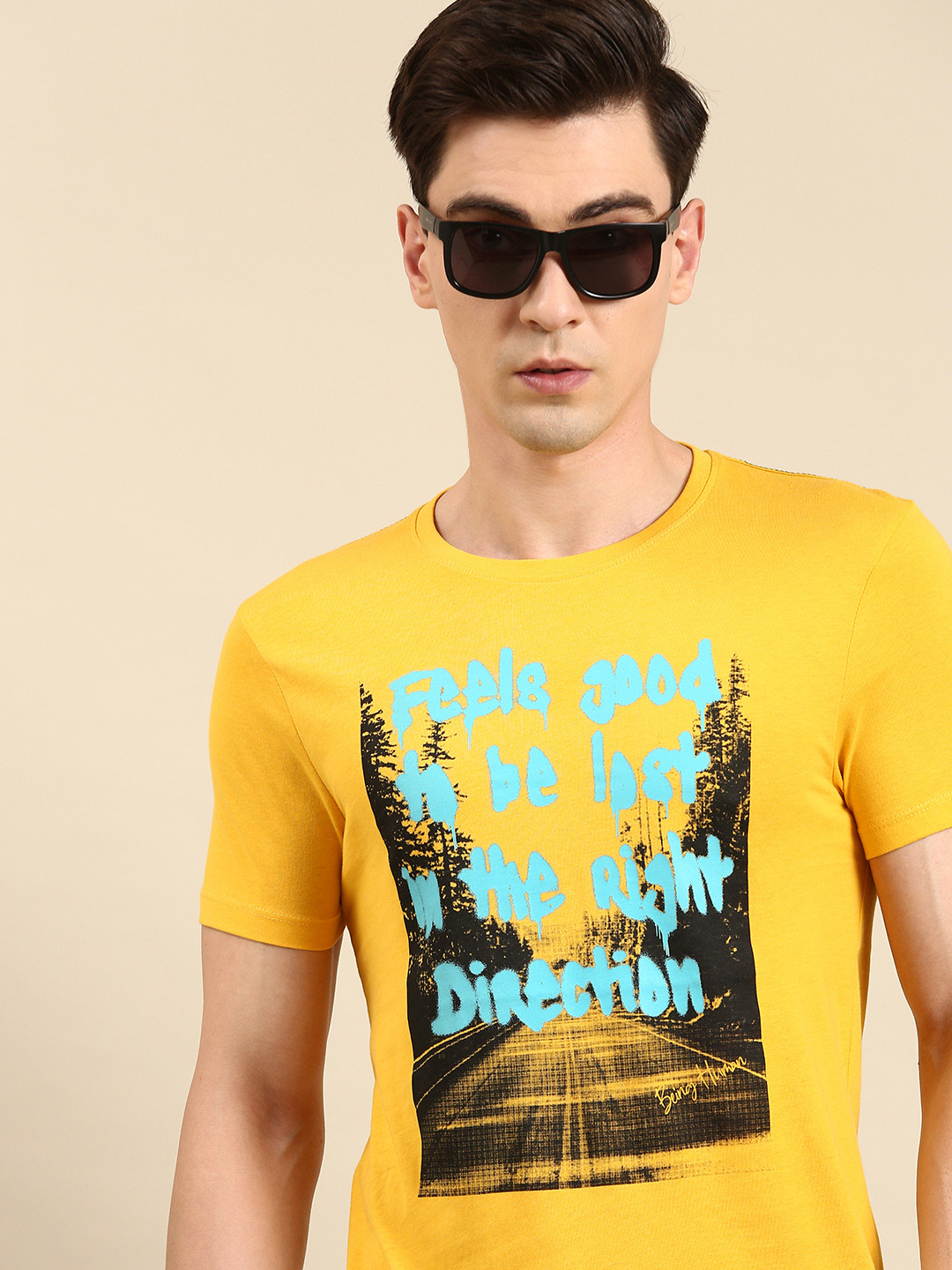 

Being Human Men Graphic Printed Pure Cotton Casual T-shirt, Mustard