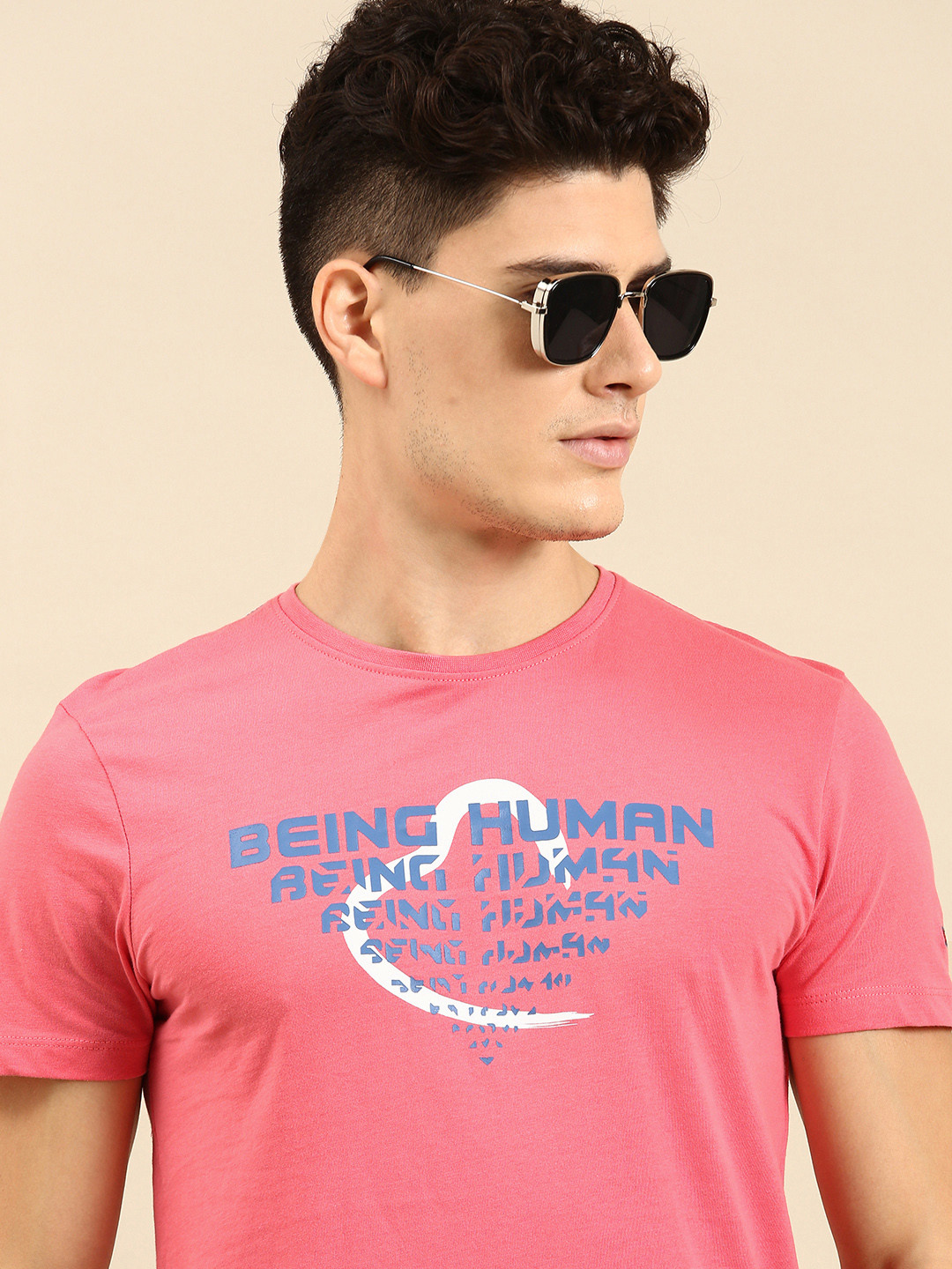 

Being Human Men Brand Logo Printed Pure Cotton T-shirt, Grey