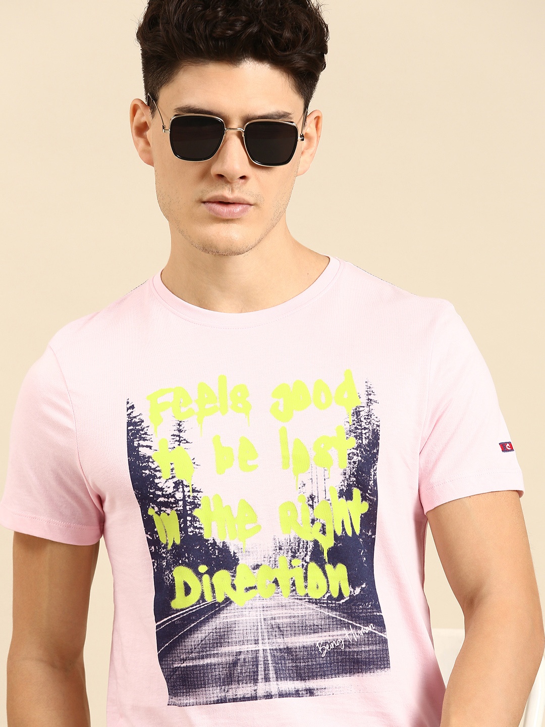 

Being Human Men Graphic Printed Pure Cotton T-shirt, Pink