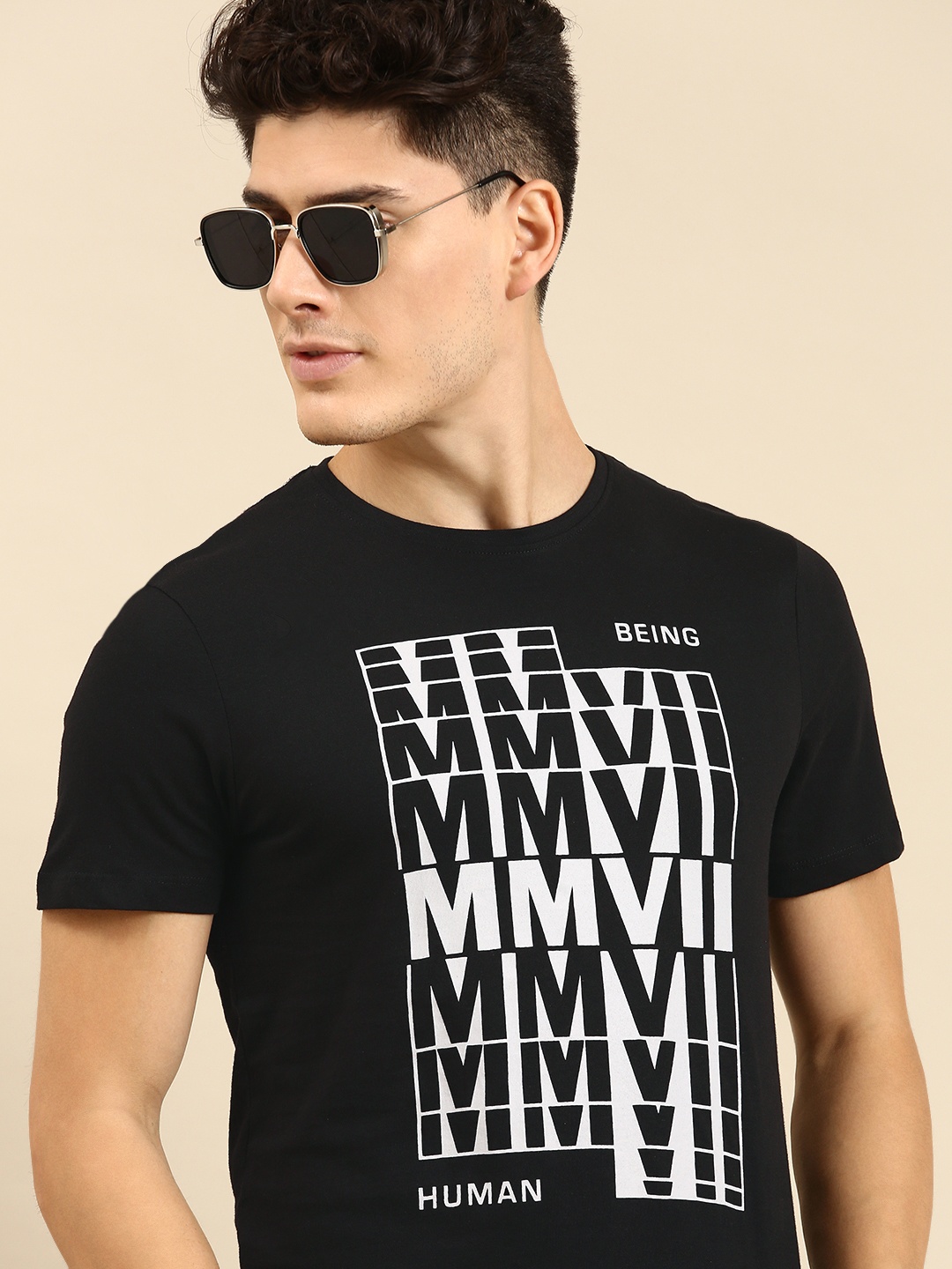 

Being Human Men Brand Logo Printed Pure Cotton T-shirt, Black