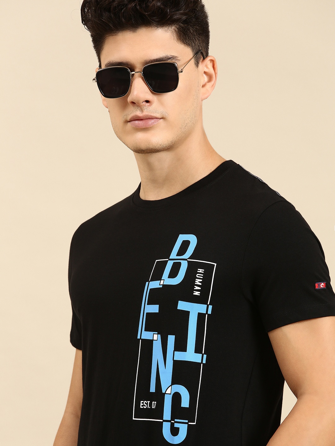 

Being Human Men Brand Logo Printed Pure Cotton T-shirt, Black