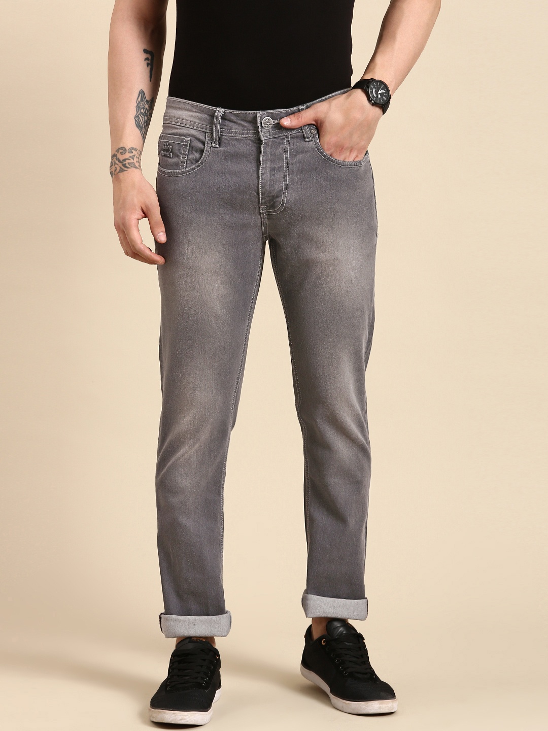 

Being Human Men Slim Fit Heavy Fade Stretchable Jeans, Grey