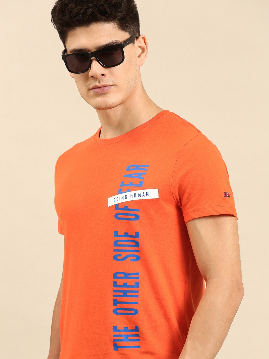 

Being Human Men Typography Printed Pure Cotton T-shirt, Orange