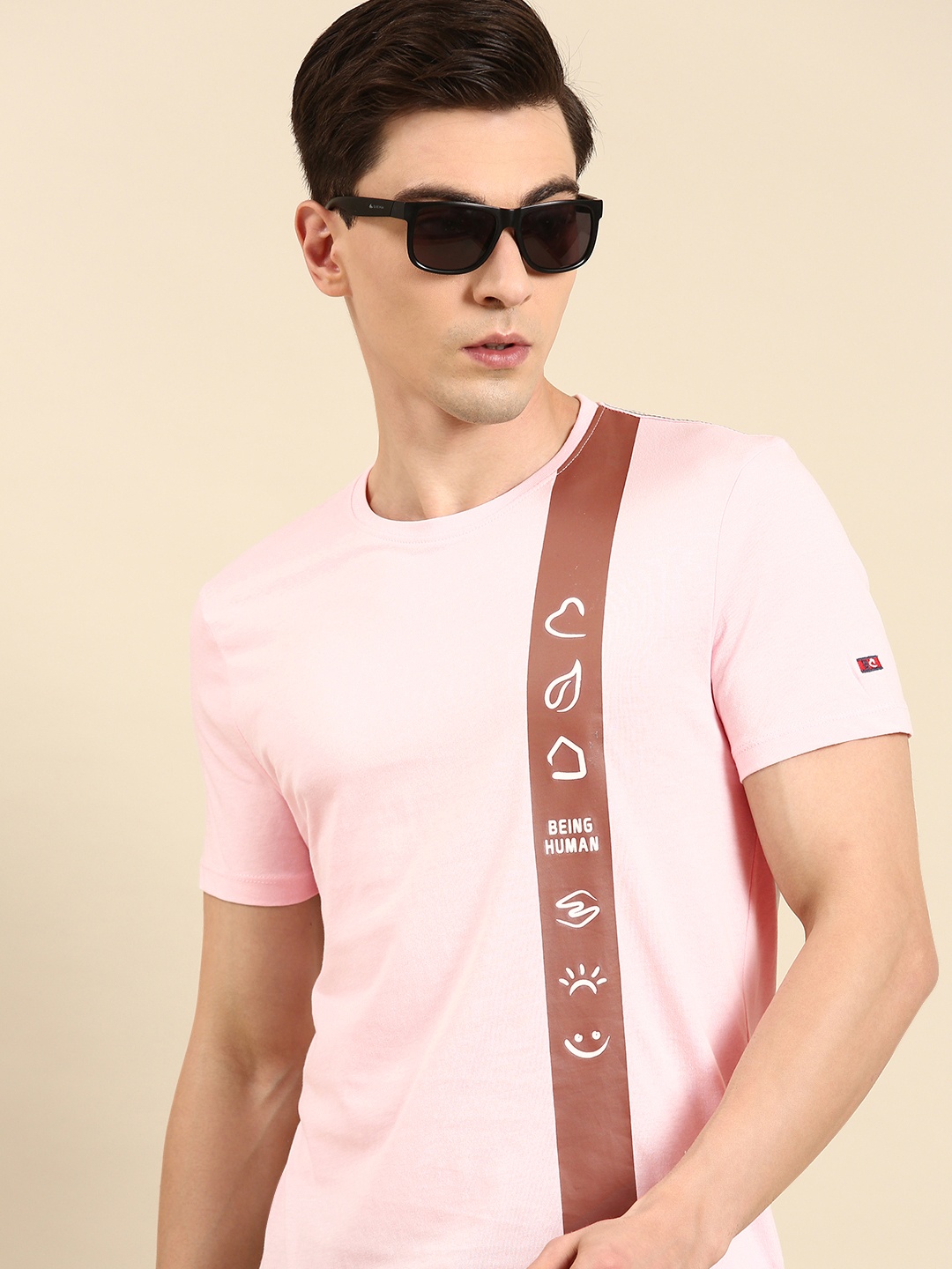 

Being Human Clothing Men Pure Cotton Striped T-shirt, Pink