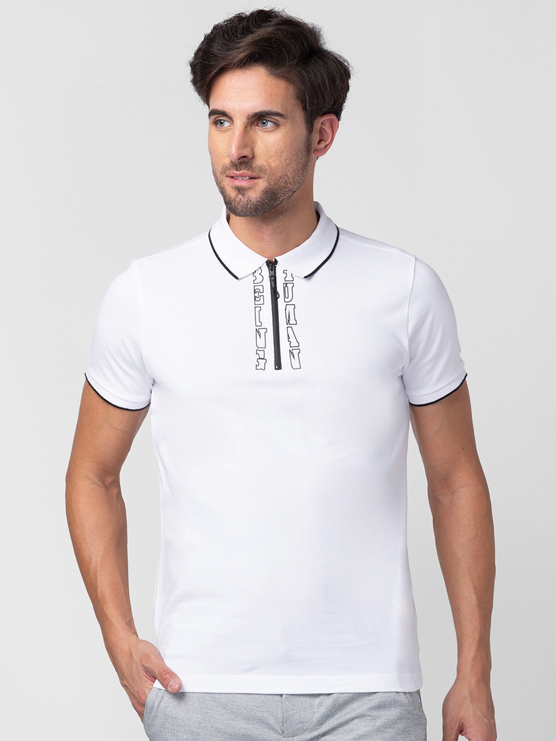 

Being Human Men Pure Cotton Polo Collar T-shirt, White