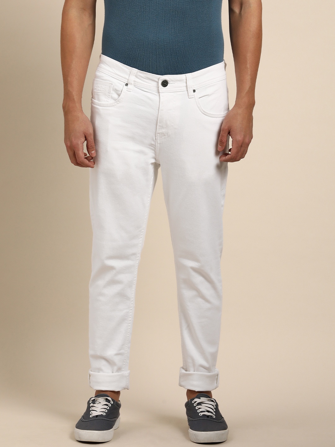 

Being Human Clothing Men Slim Fit Mid-Rise Stretchable Jeans, White