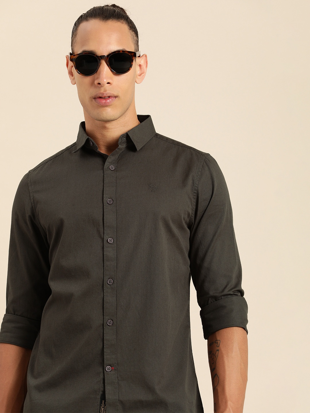 

Being Human Pure Cotton Slim Fit Opaque Casual Shirt, Charcoal