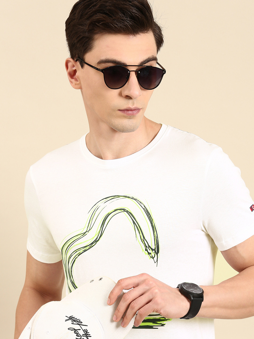 

Being Human Clothing Men Pure Cotton Brand Logo Printed T-shirt, White