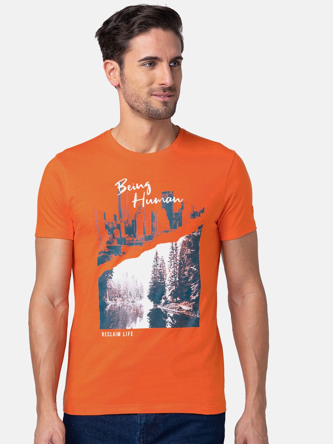 

Being Human Printed Pure Cotton T-shirt, Orange
