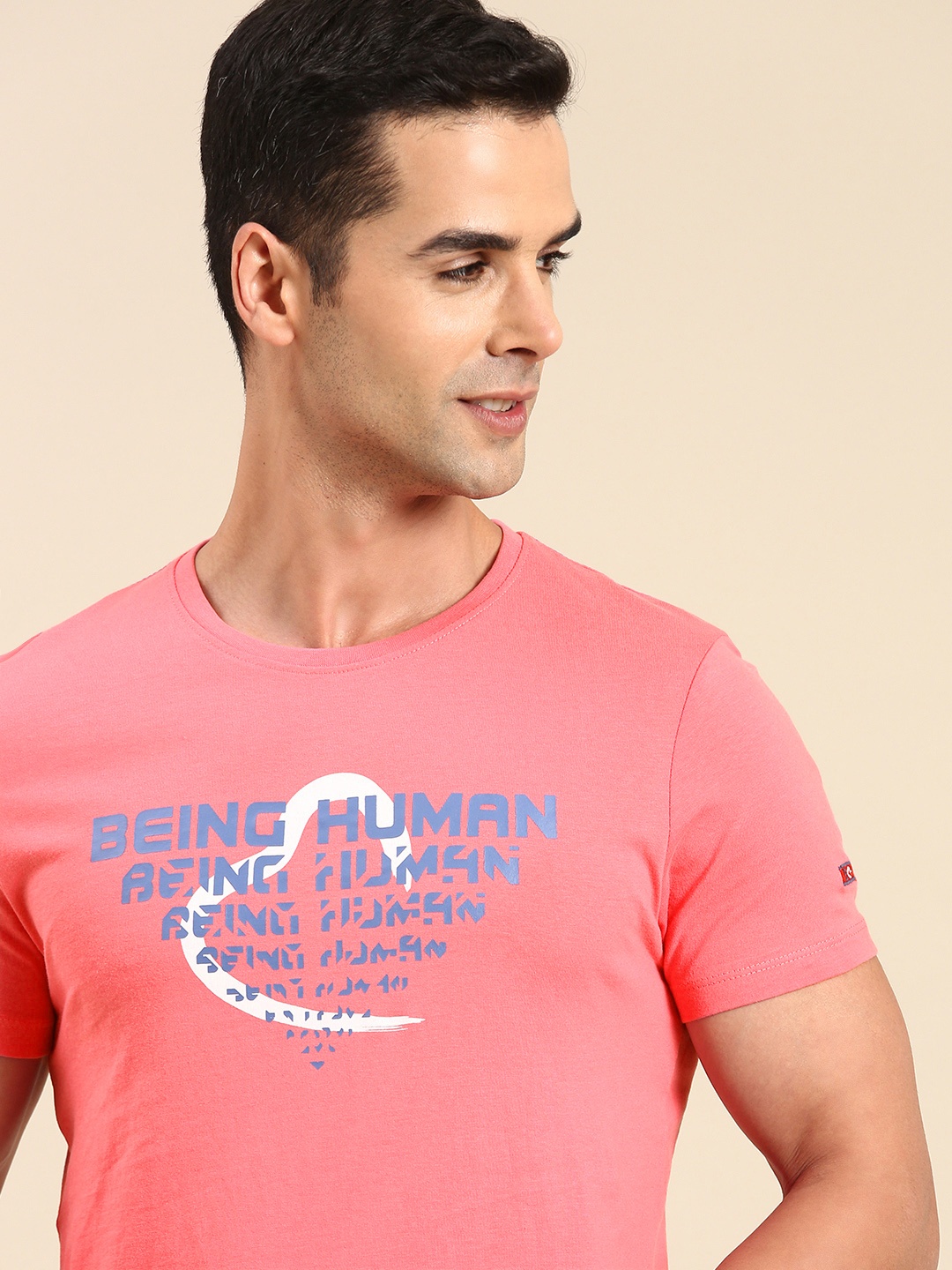 

Being Human Men Coral Brand Logo Printed T-shirt