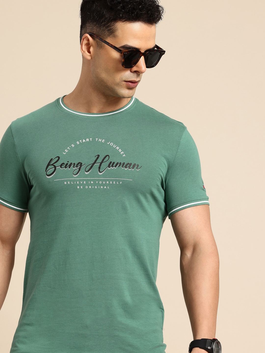 

Being Human Brand Logo Printed Pure Cotton T-shirt, Green