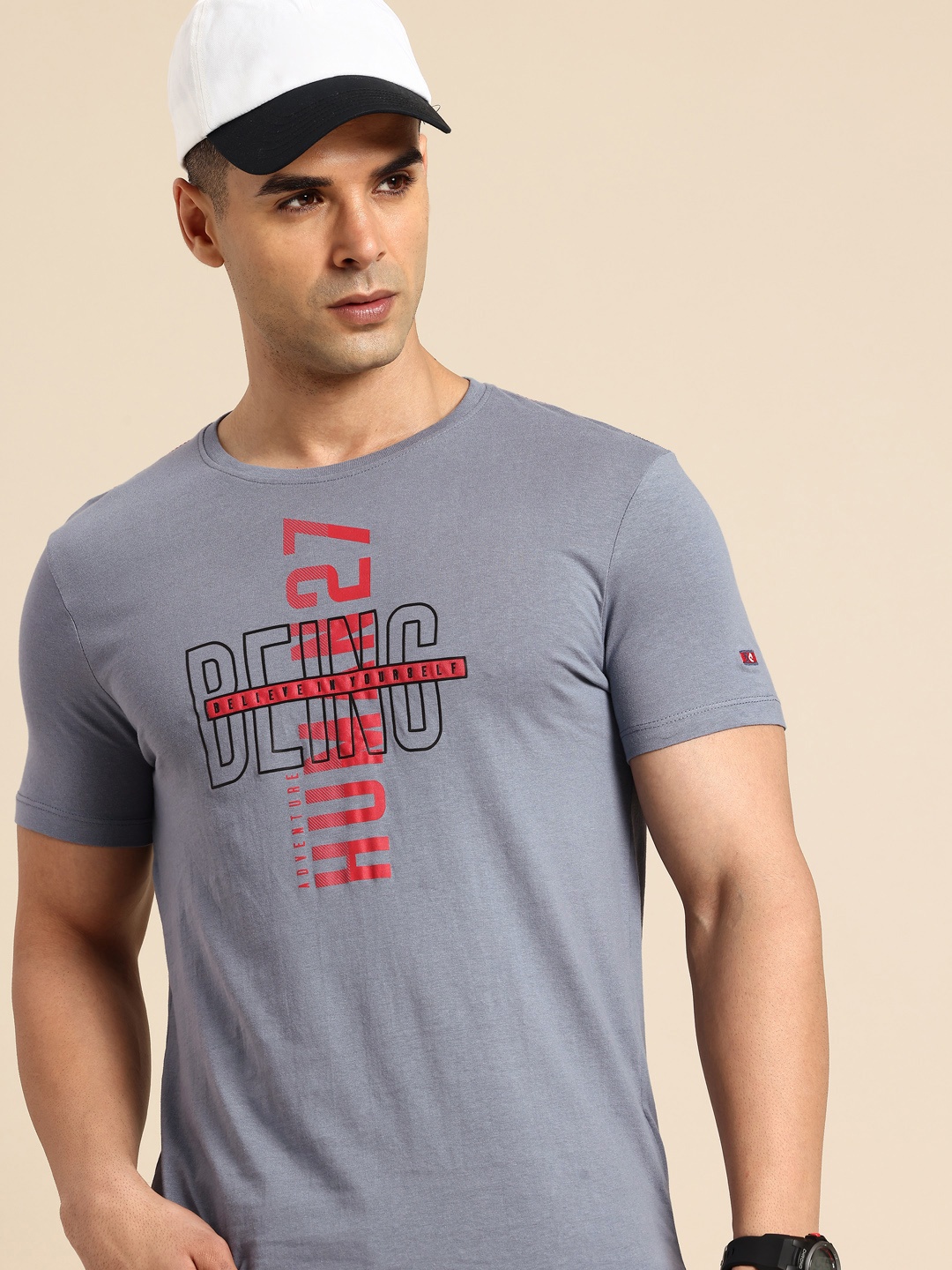 

Being Human Brand Logo Printed Pure Cotton T-shirt, Charcoal