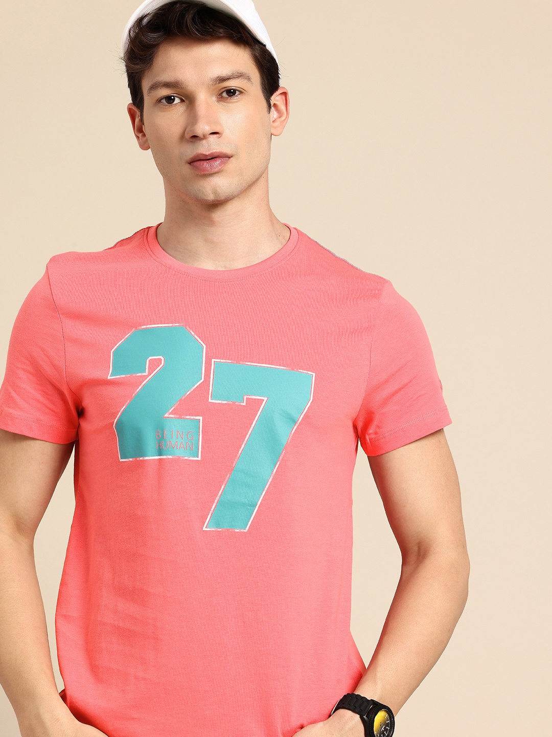 

Being Human Typography Printed Pure Cotton T-shirt, Coral