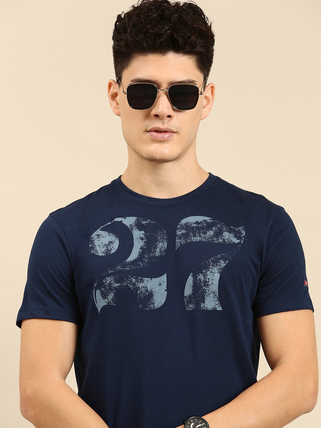 

Being Human Men Varsity Printed Pure Cotton T-shirt, Navy blue