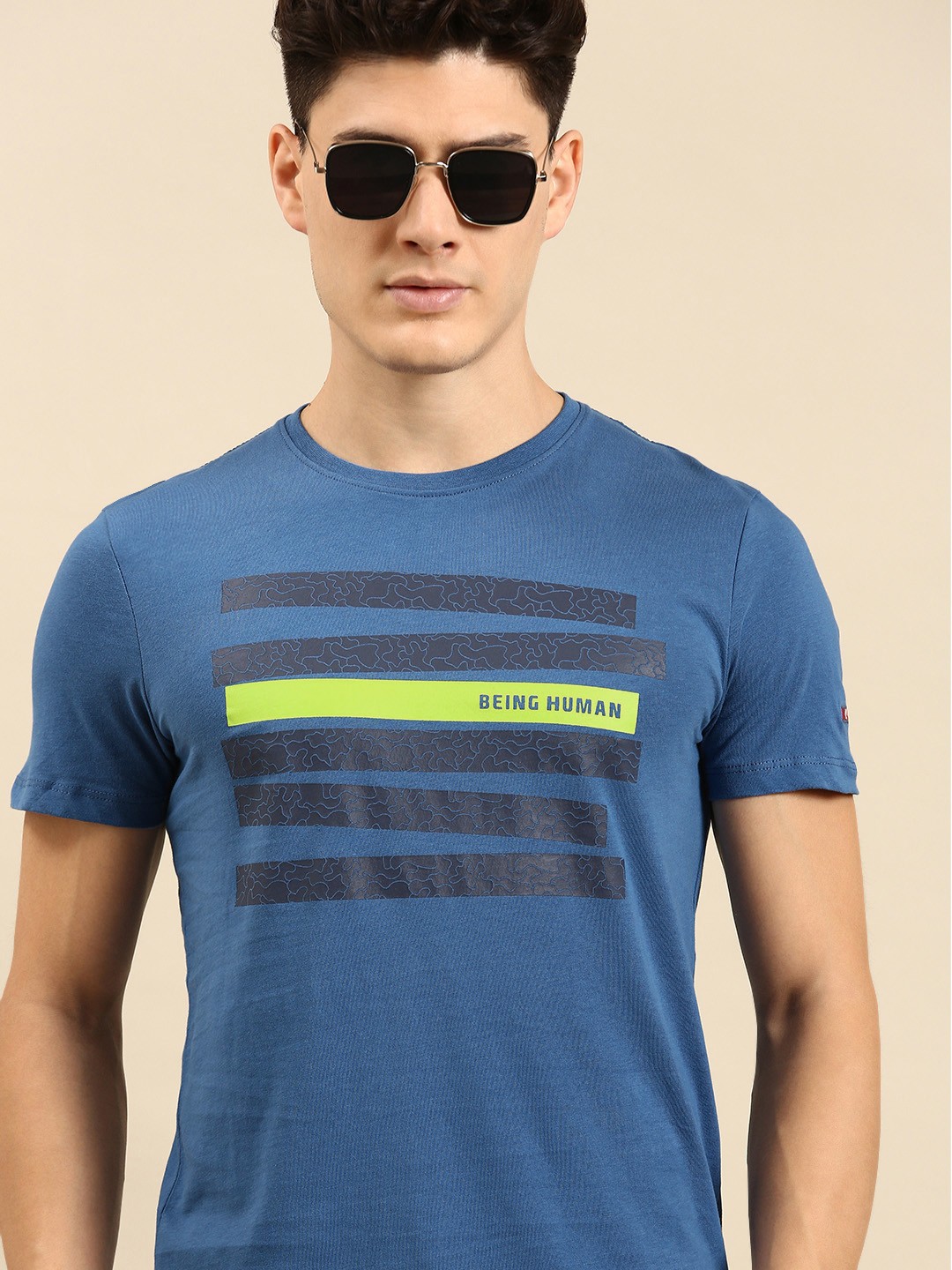 

Being Human Men Printed Pure Cotton T-shirt, Blue