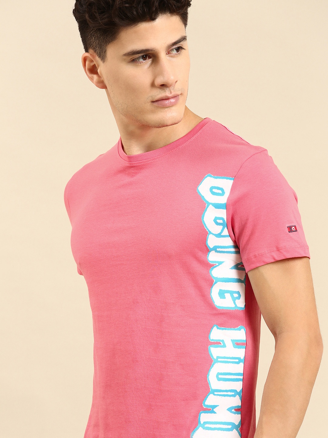 

Being Human Clothing Men Brand Logo Printed Pure Cotton T-shirt, Coral