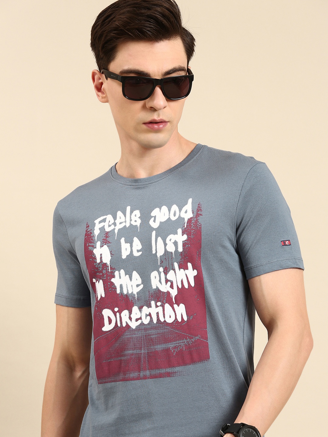 

Being Human Men Typography Printed Pure Cotton T-shirt, Grey