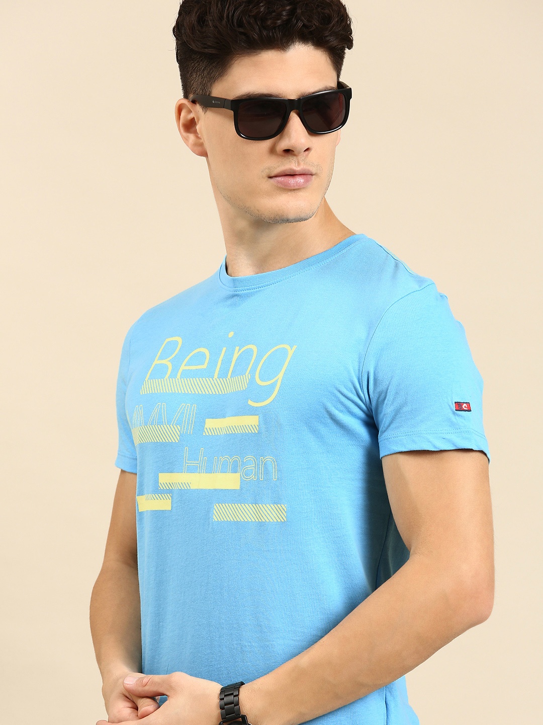 

Being Human Men Typography Printed Pure Cotton T-shirt, Blue