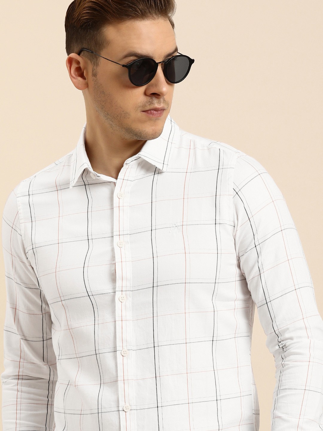 

Being Human Men Slim Fit Windowpane Checked Pure Cotton Casual Shirt, White