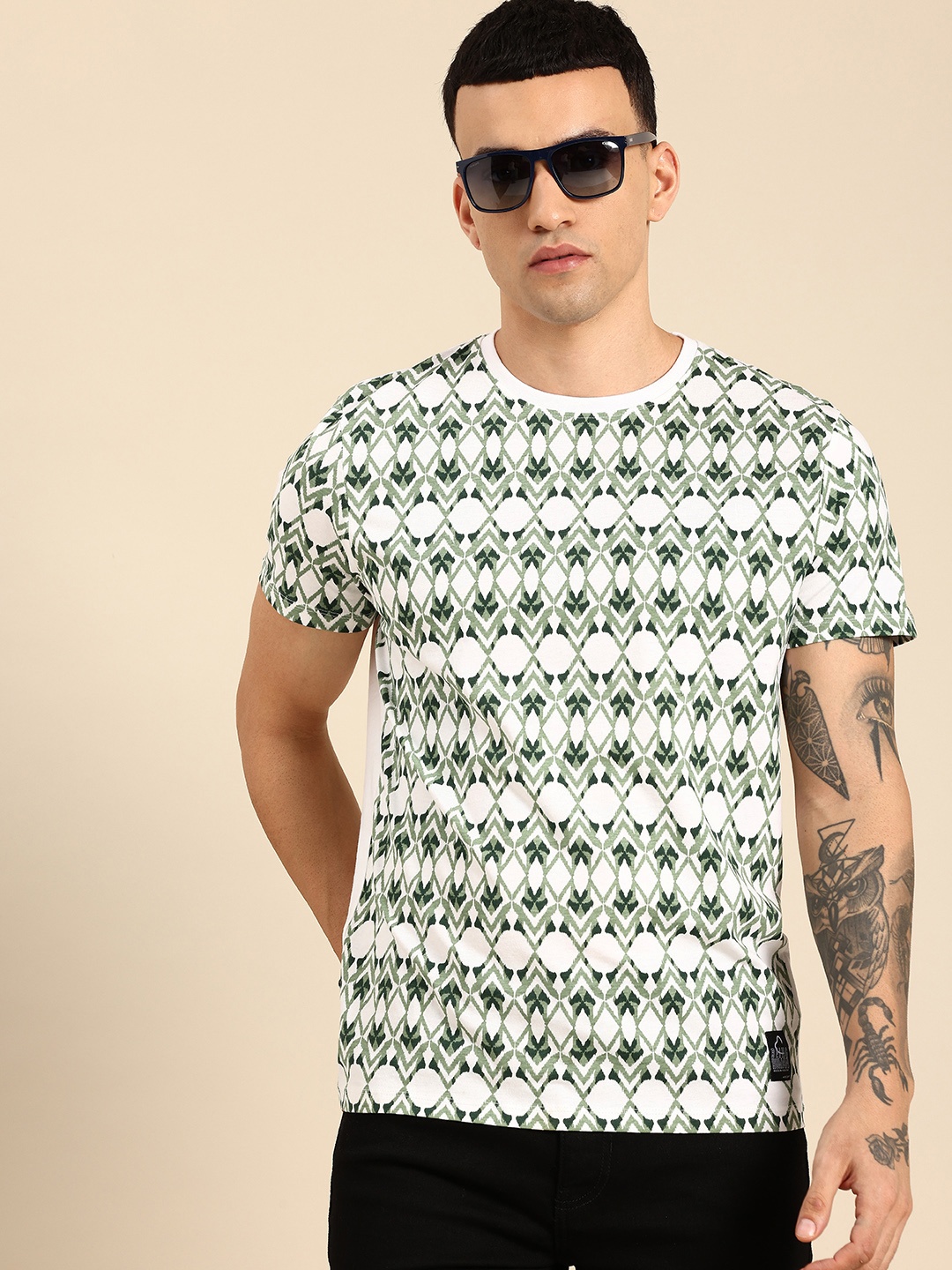

Being Human Geometric Print Pure Cotton T-shirt, White