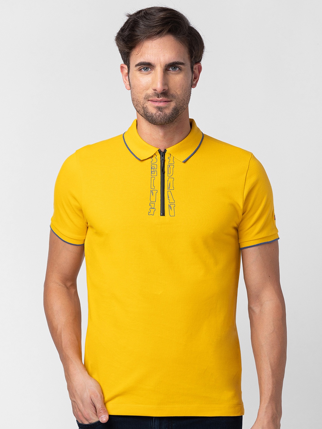 

Being Human Men Pure Cotton Polo Collar T-shirt, Yellow