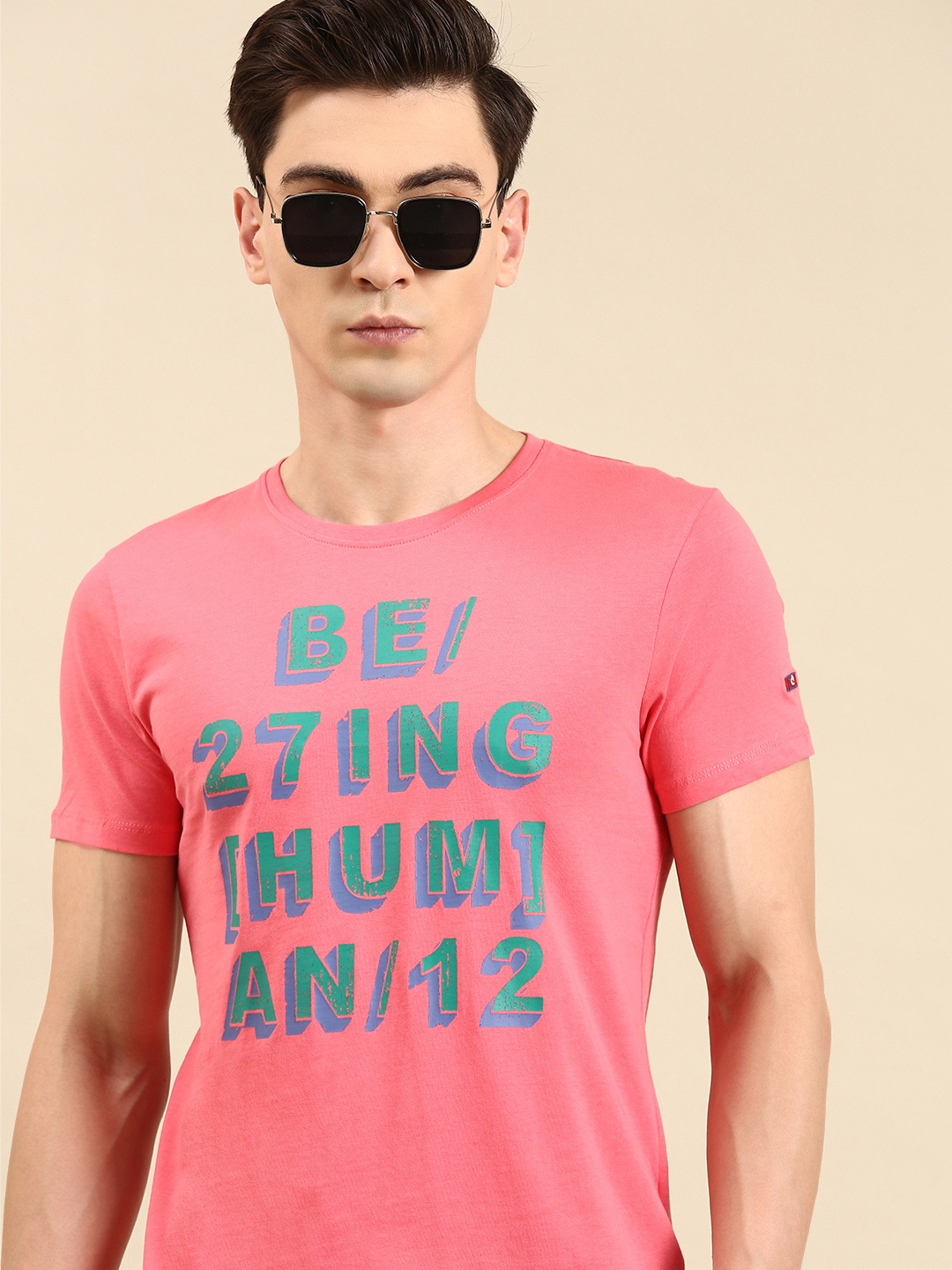 

Being Human Men Typography Printed Pure Cotton Casual T-shirt, Coral