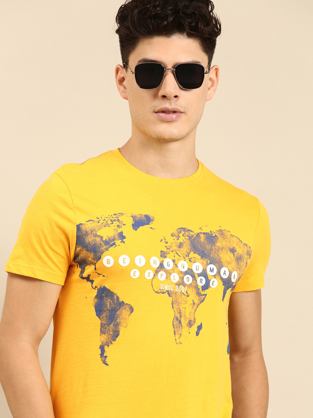 

Being Human Clothing Men Printed Pure Cotton T-shirt, Mustard