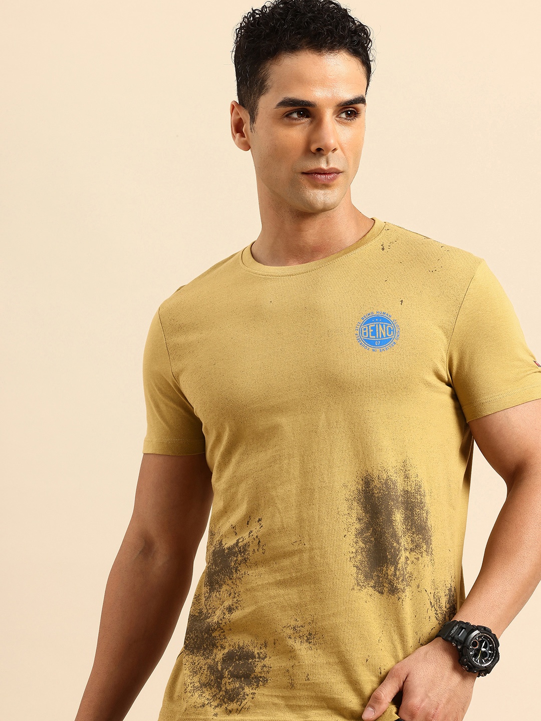 

Being Human Graphic Printed Pure Cotton T-shirt, Olive