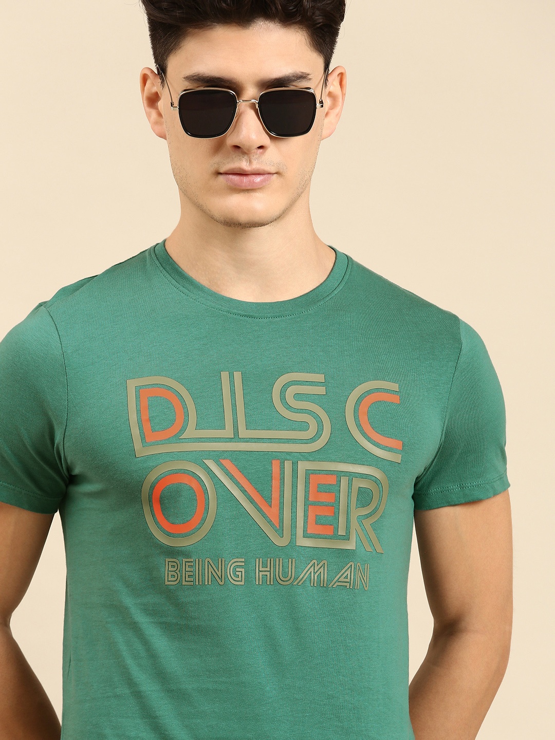 

Being Human Men Typography Printed Pure Cotton T-shirt, Green