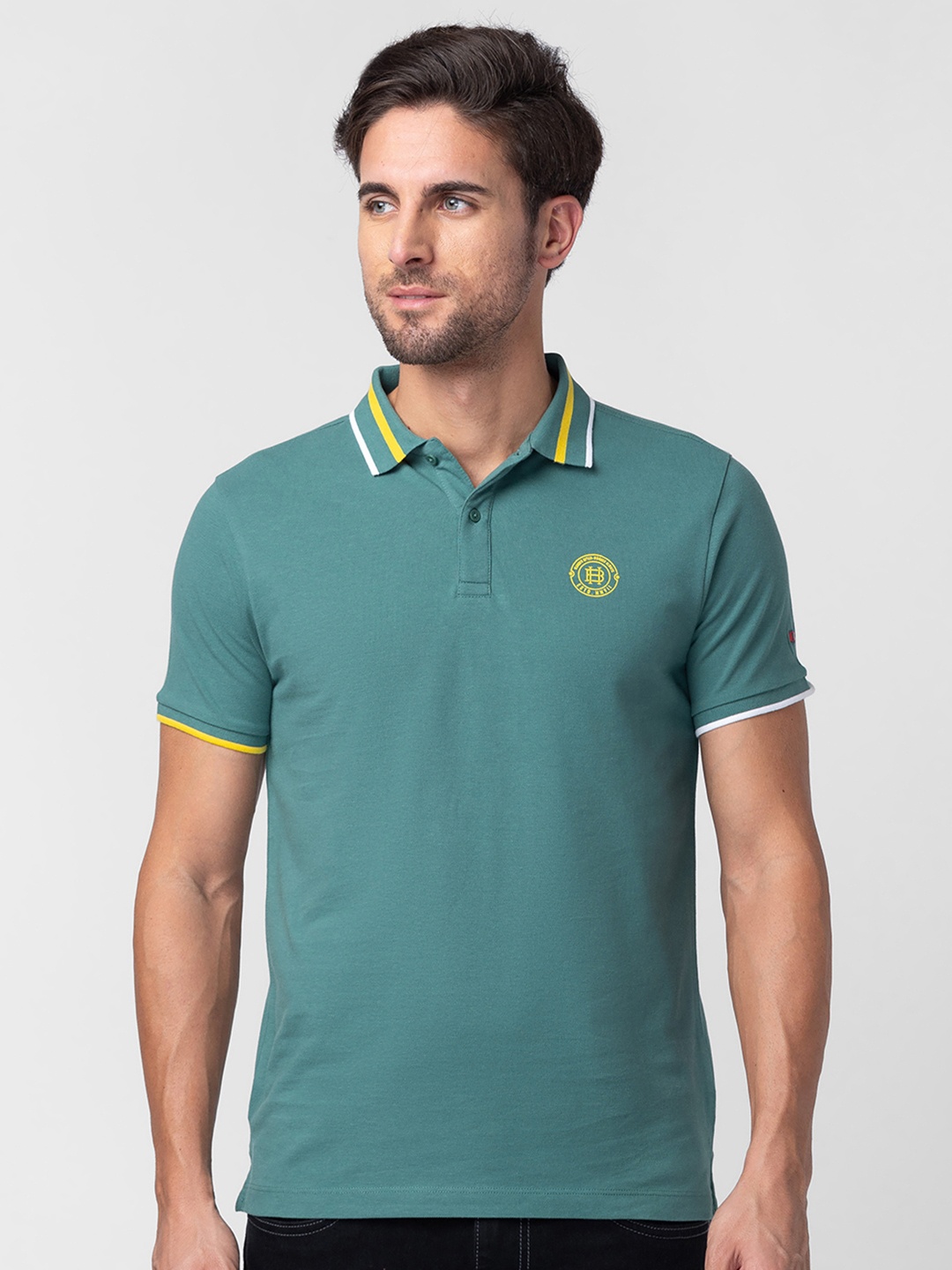 

Being Human Men Pure Cotton Polo Collar T-shirt, Green