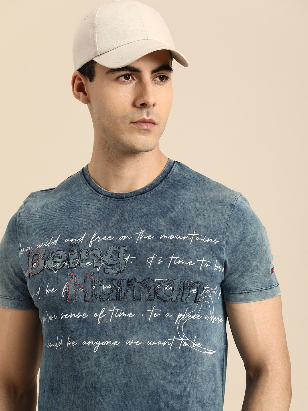 

Being Human Typography Printed Pure Cotton T-shirt, Blue