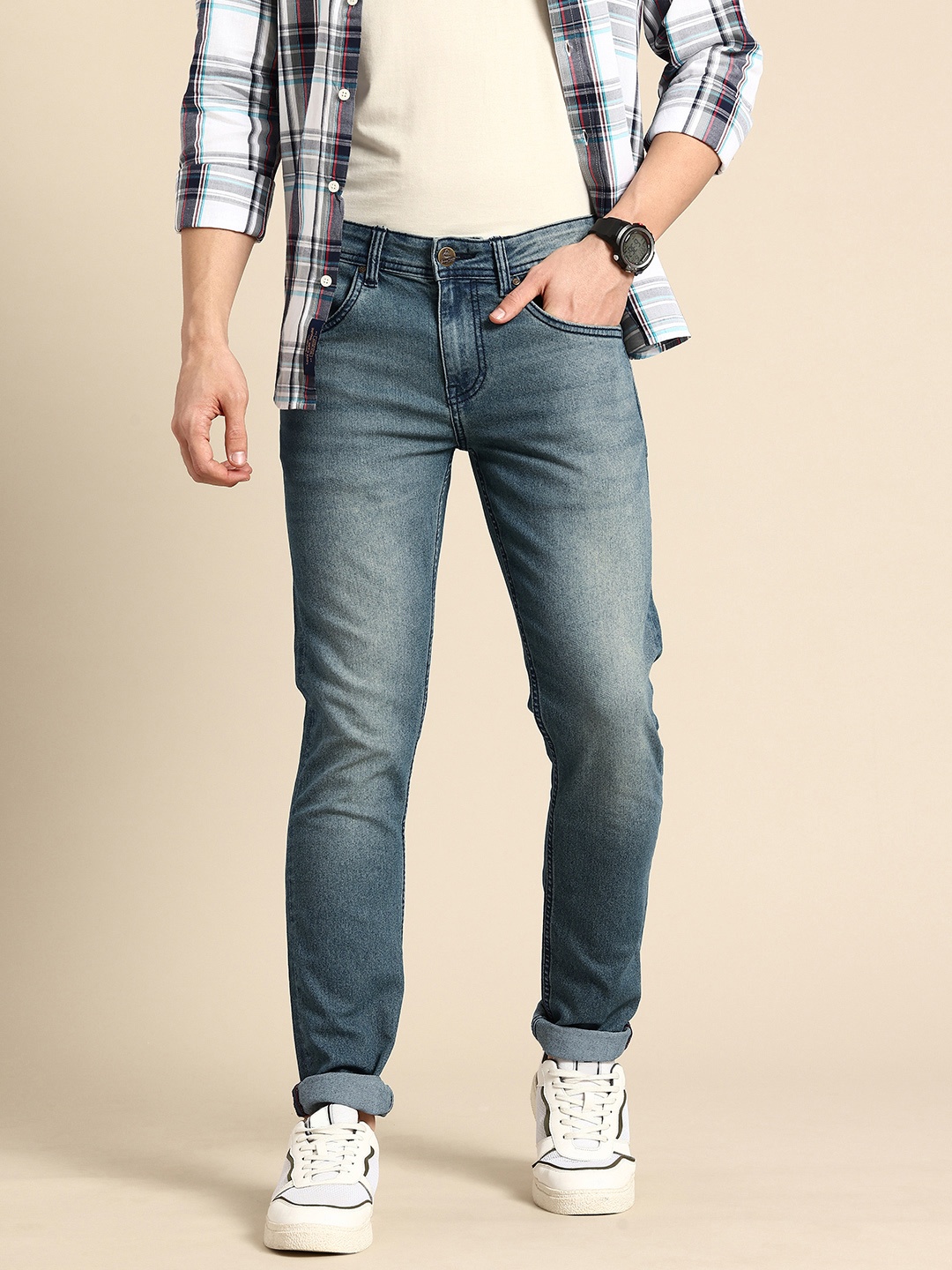 

Being Human Men Skinny Fit Heavy Fade Stretchable Jeans, Blue