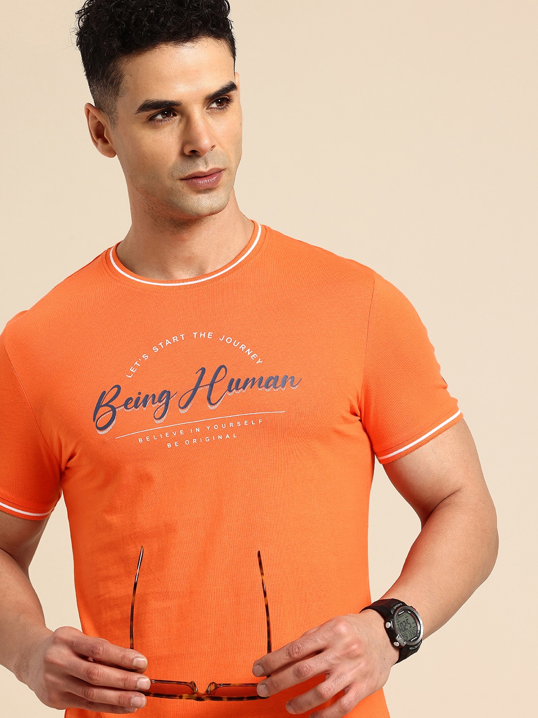 

Being Human Brand Logo Printed Pure Cotton T-shirt, Orange