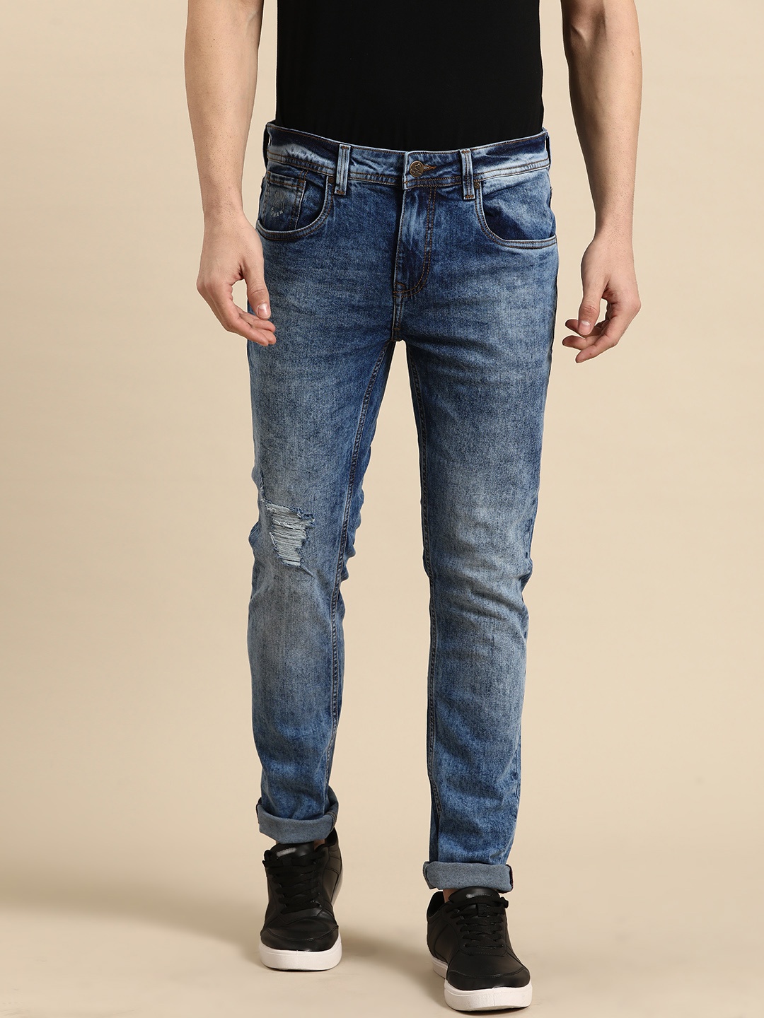 

Being Human Men Skinny Fit Slash Knee Light Fade Stretchable Jeans, Blue