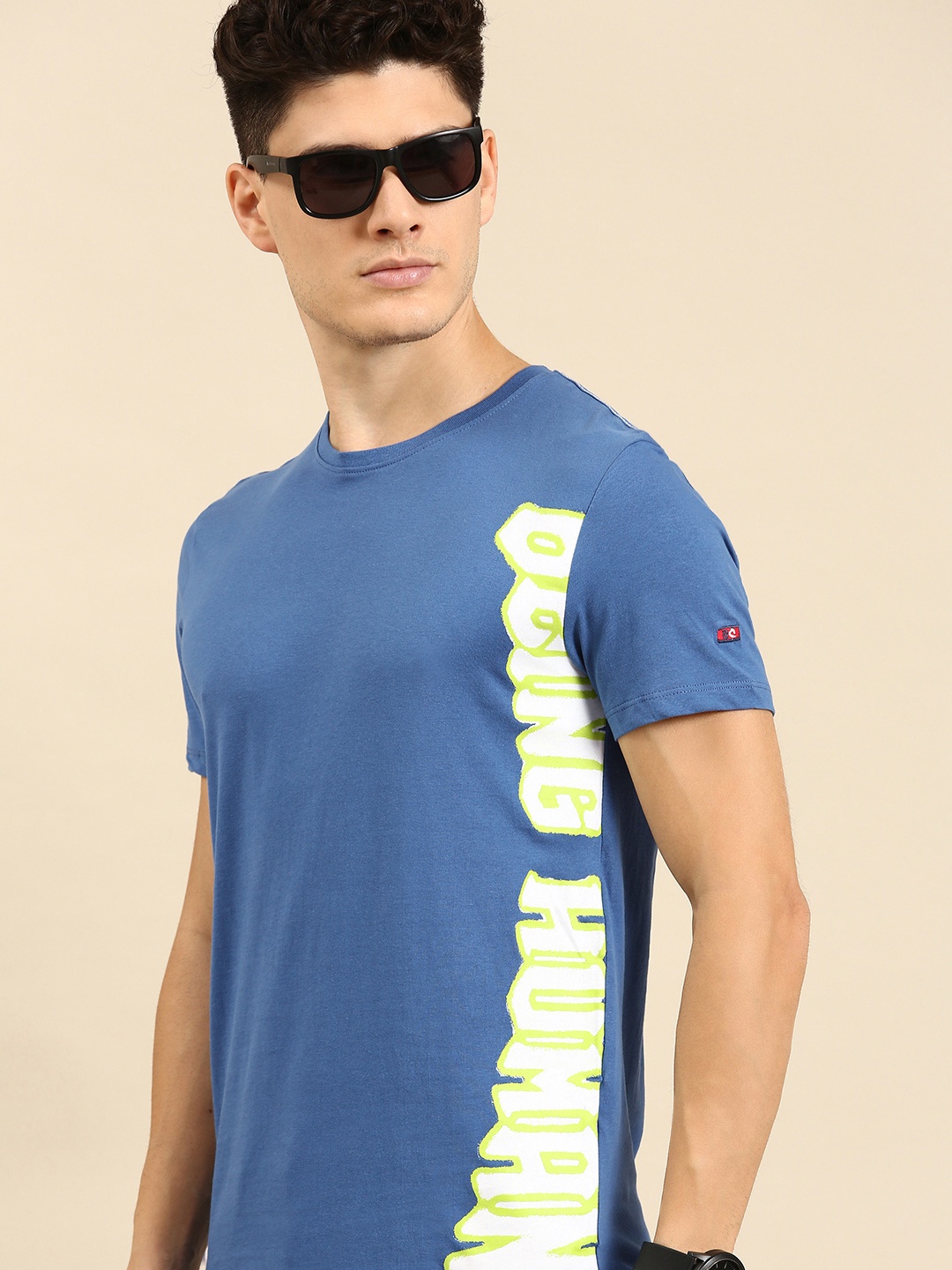 

Being Human Men Brand Logo Printed Pure Cotton T-shirt, Blue