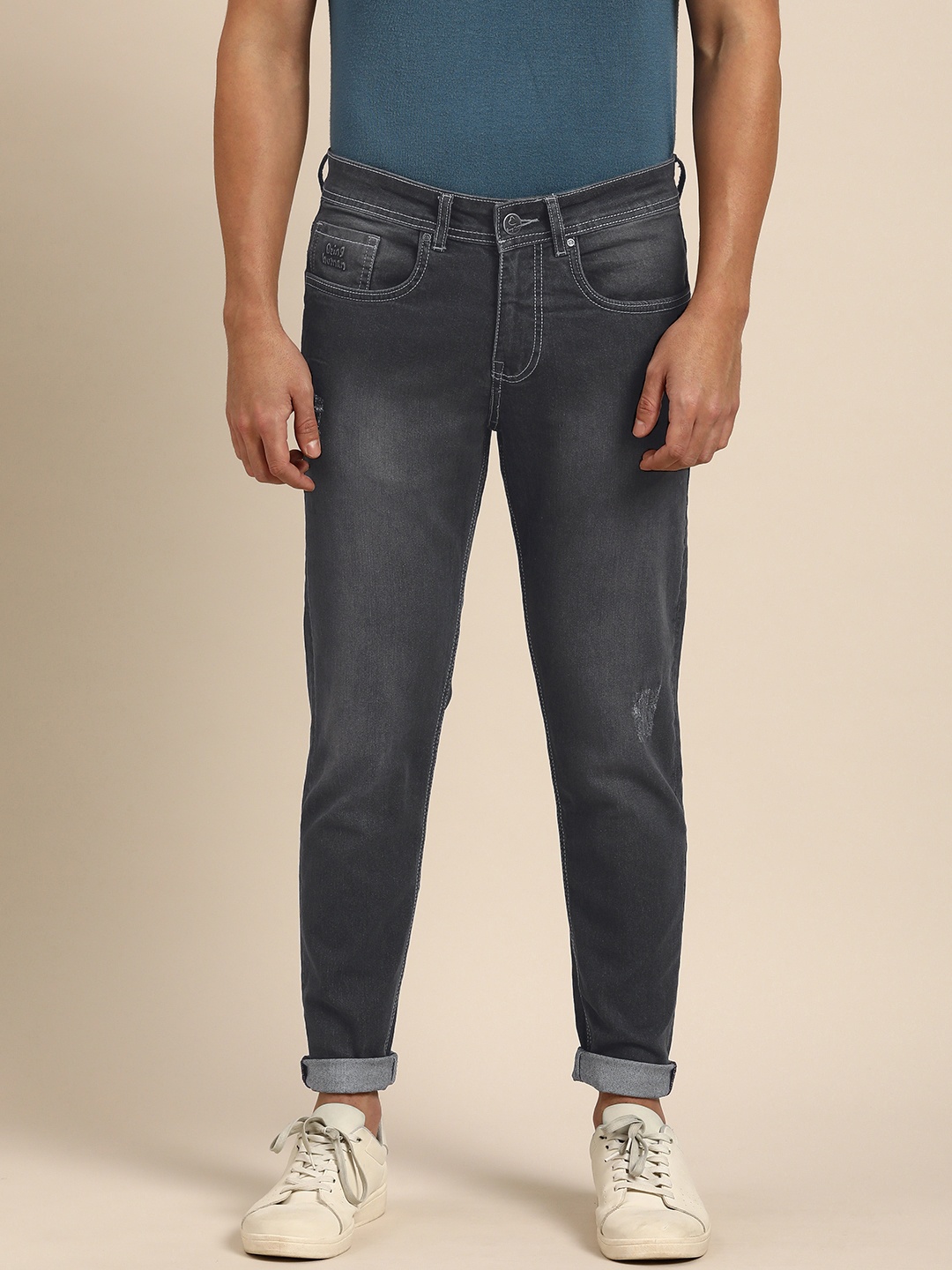 

Being Human Men Low Distress Light Fade Stretchable Jeans, Grey