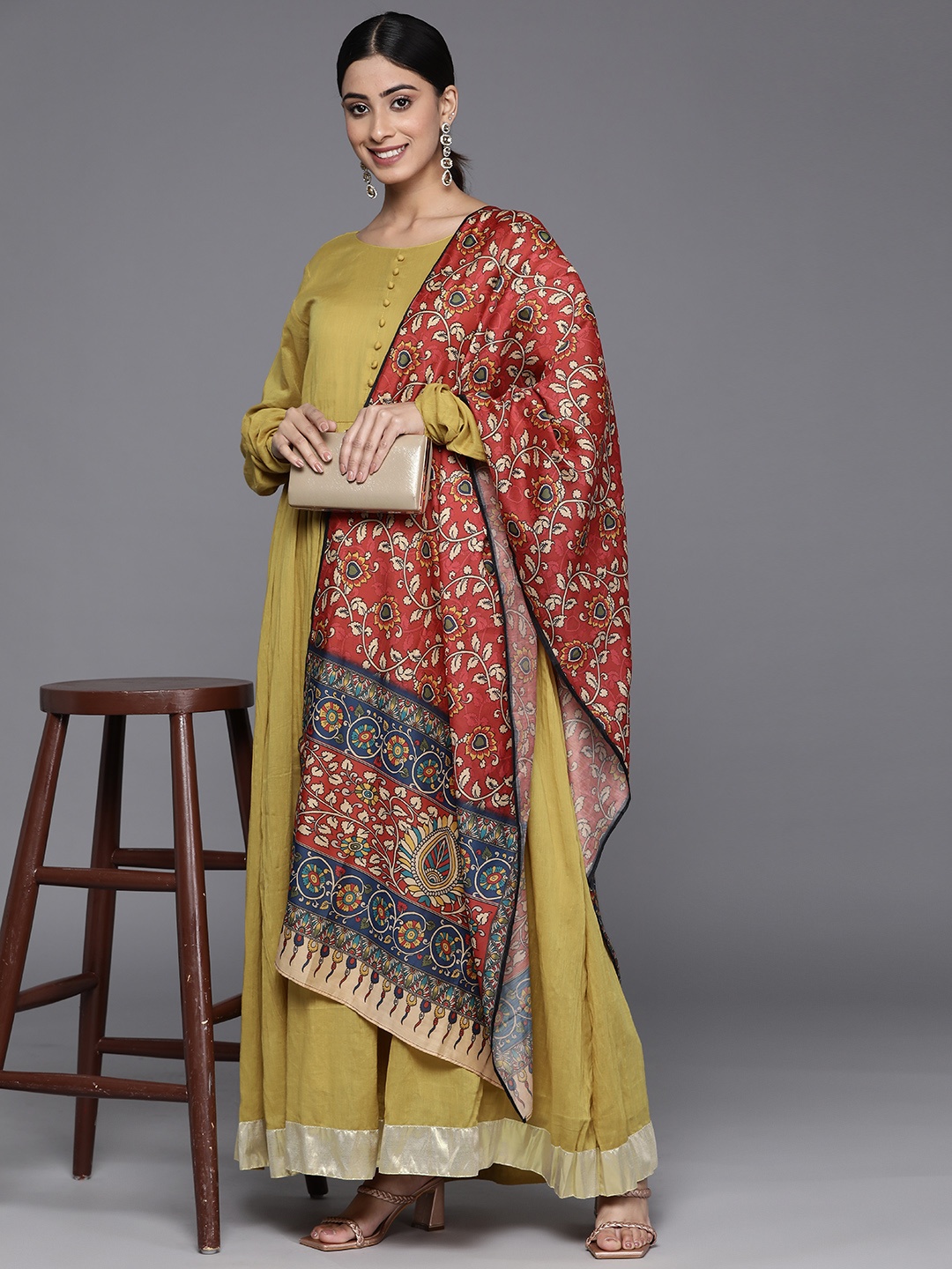 

Varanga Women Gotta Patti Anarkali Kurta With Dupatta, Mustard